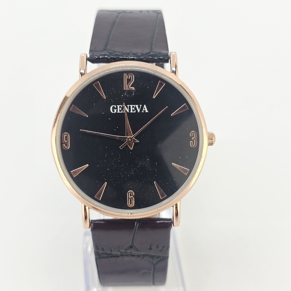 Men's Analog Watch 38MM Black Dial Brown Faux Leather Bands New Battery